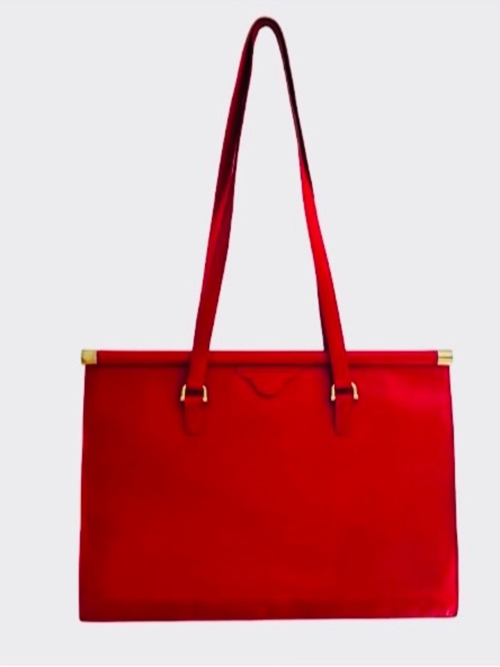 MARK CROSS RED GRAINED LEATHER ORGANIZER TOTE WITH GOLD SIDE HINGES